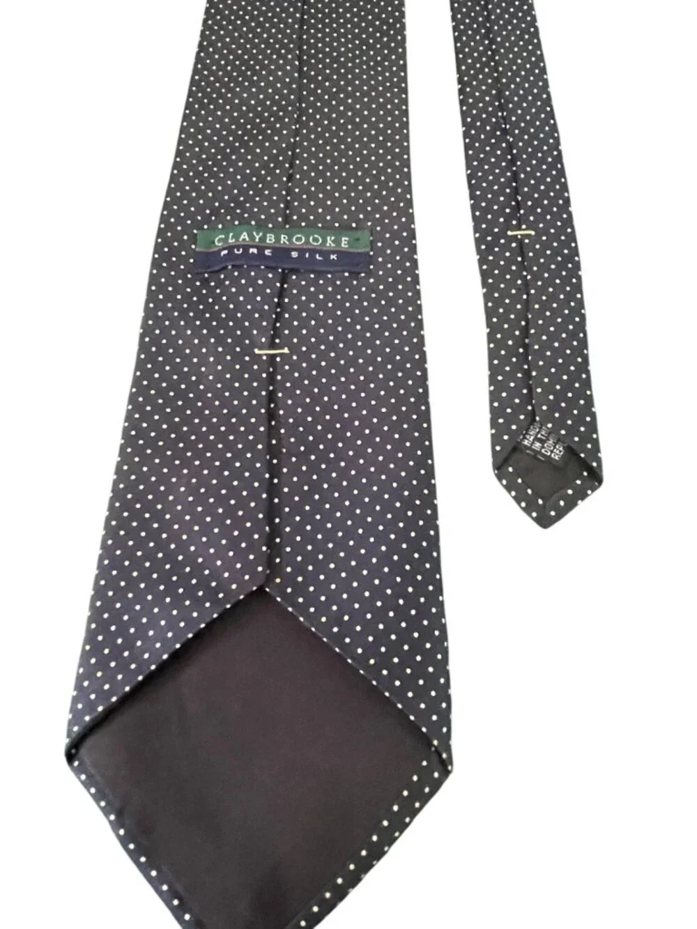 Claybrooke Navy Blue Polka Dot 100% Silk Handmade Mens Tie